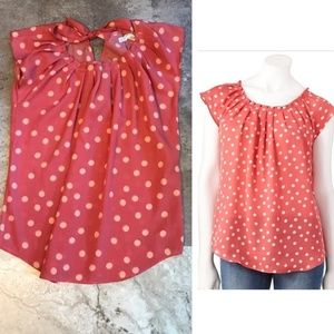 LC lauren conrad pleat neck polkadot blouse small